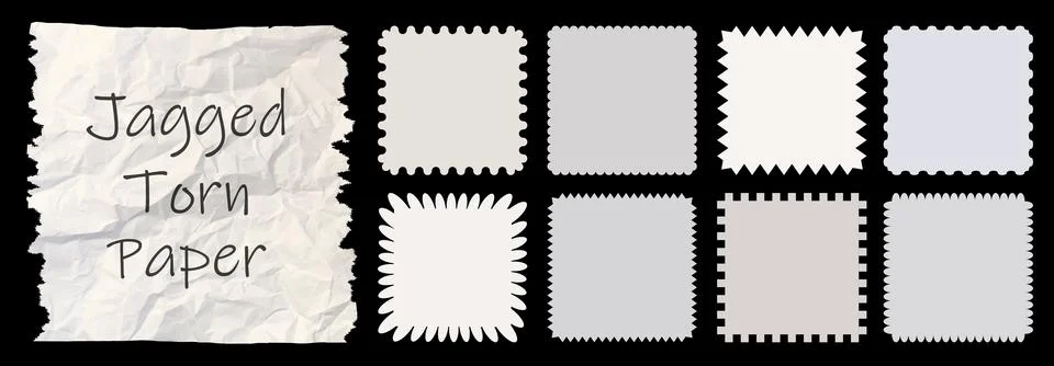 Zig zag style edge square frames set. White jagged rectangular elements graphic Ilustración de archivo