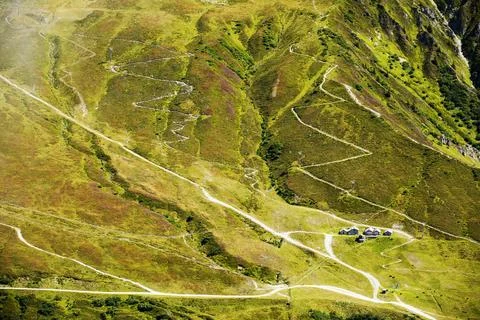 Zig Zag tracks below the Col du Balme, in the French Alps above Chamonix 스톡 사진