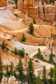 Zig Zagging Trail Winds Up Side of Bryce Canyon 스톡 사진