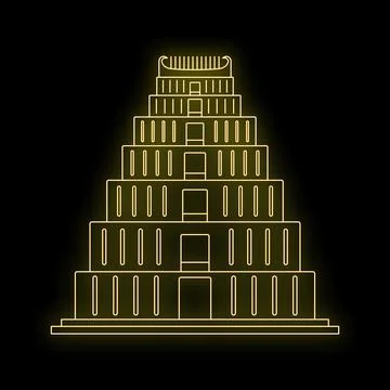 Ziggurat architecture glowing neon ancient mythical building Ilustración de archivo