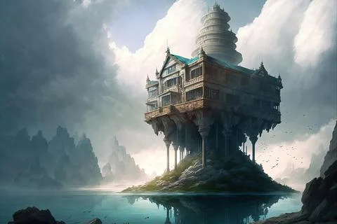 A Ziggurat At The Bottom Of A Lake Stock Illustration
