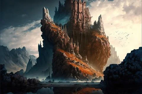 A Ziggurat In The Mountains Stock Illustration