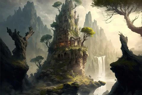 A Ziggurat Within A Valley Stock Illustration