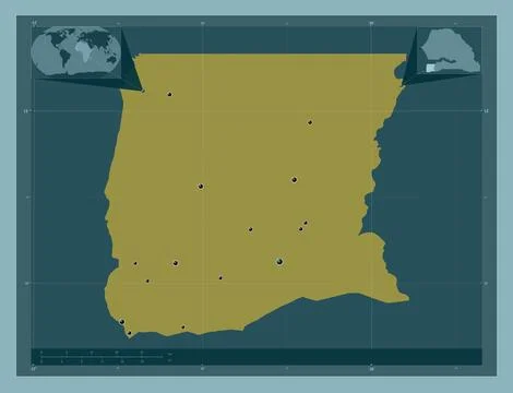 Ziguinchor, Senegal. Solid color shape. Locations of major cities of the regi 库存插图