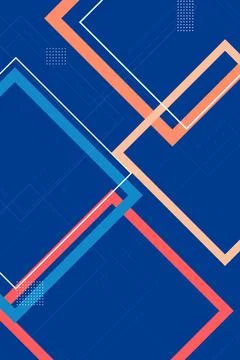 Zigzag and chevron frame lines in orange, blue, and white overlap on a navy.. Stock Illustration
