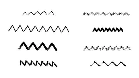 Zigzag and curved lines, collection of monochrome curved bold brush strokes Stock Illustration