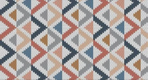 Zigzag and triangle knitted pattern, Festive Sweater Design. Seamless Knitt.. Stock Illustration