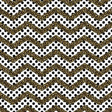 Zigzag angle wave lines with gold glitter seamless vector pattern. 스톡 일러스트
