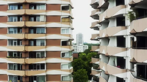 Zigzag Balcony Architecture on Cologne Apartments Stock Footage 340934089