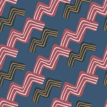 Zigzag doodle pattern isolated on blue background. Modern line art wallpaper. Stock Illustration