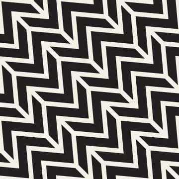 ZigZag Edgy Stripes. Vector Seamless Black and White Pattern. イラスト素材