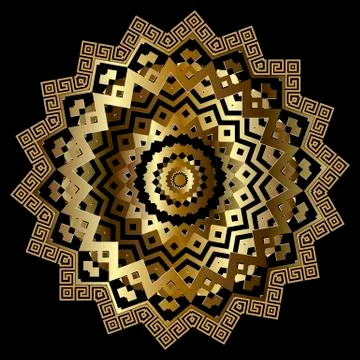 Zigzag gold 3d greek vector mandala pattern. Luxury ornamental modern background Stock Illustration