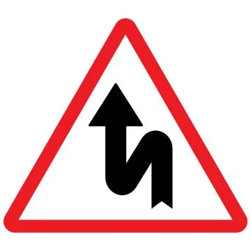 Zigzag left traffic sign vector illustration. Red triangle board. Stock Illustration