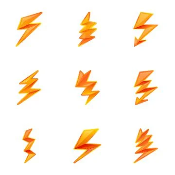 Zigzag lightning bolt icon set, cartoon style Stock Illustration