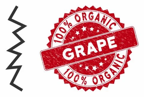 Zigzag Line Icon with Textured 100% Organic Grape Stamp Stock Illustration
