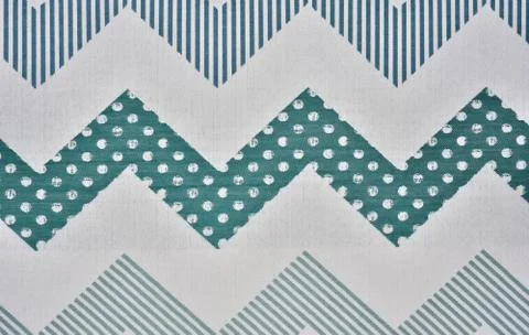 Zigzag lines of various colors, consisting of dots and straight lines on ligh Stock Illustration