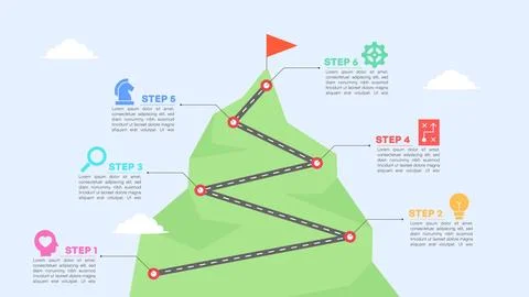 Zigzag Mountain Path Five Steps to Success Infographic 스톡 일러스트