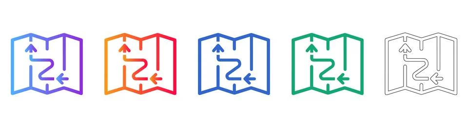 Zigzag Path Map Icons Indirect Route &amp; Challenging Journey Stock Illustration