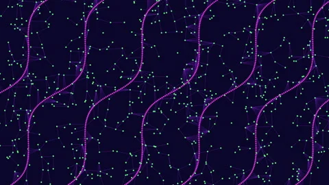 Zigzag of purple lines and dots on black background Stock Footage 253962270