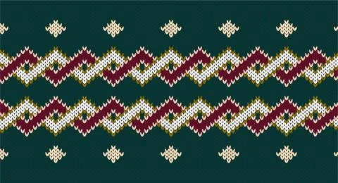 Zigzag retro on green knitted pattern, Festive Sweater Design. Seamless Knitt Stock Illustration