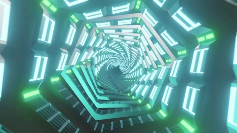 Zigzag Sci-Fi Tunnel Loop – Futuristic Light Corridor with Side Motion Video stock 306336466