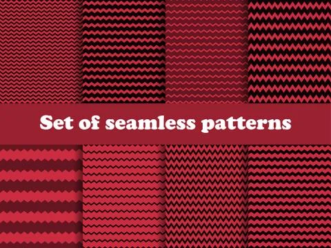 Zigzag set of seamless pattern with black and red color. Geometric background Illustrazione stock