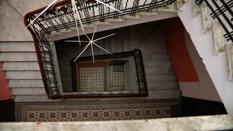 Zigzag shaped stairs with railing in the old house building in Odessa, Ukraine. Stock Footage 202143770