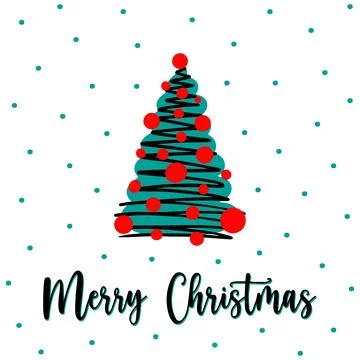 Zigzag spruce greeting card with Merry Christmas lettering. Hand drawn Zigzag Stock Illustration