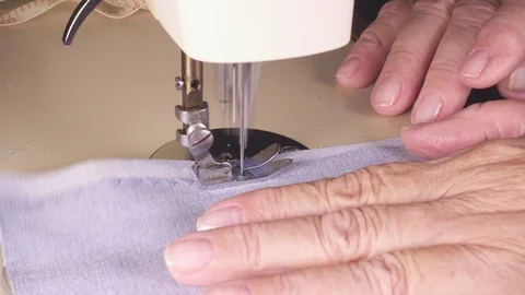 Zigzag stitch on denim Stock Footage 93035453