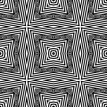 Zigzag striped greek vector seamless pattern. Black and white zig zag stripes Stock Illustration