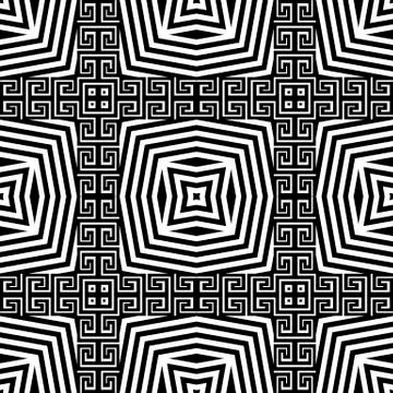 Zigzag striped greek vector seamless pattern. Black and white zig zag stripes Illustrazione stock