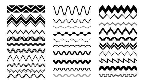 Zigzag wave line borders or wavy geometric zig zag 库存插图