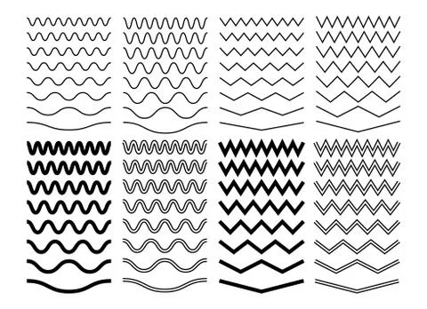 Zigzag wave lines. Geometric zig zag pattern, isolated curve borders. Wavy 库存插图