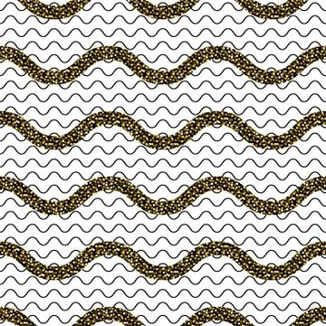 Zigzag wave lines with gold glitter seamless vector pattern. 스톡 일러스트