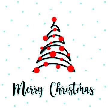 Zigzag wavy xmas tree greeting card with Merry Christmas lettering. Hand drawn Stock Illustration