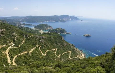 Zigzagging track leading down towards Paleokastritsa Photos