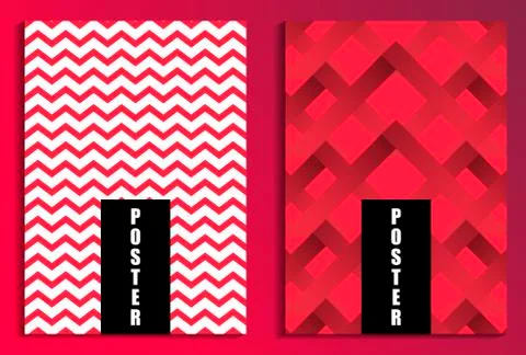 Zigzags on red background poster set. Fashion background.  Brochure design te Stock Illustration