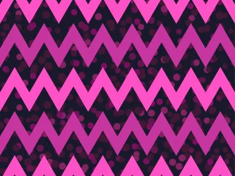 Zigzags seamless pattern with dots. Synthwave retro background. Retrowave. Ve Stock Illustration