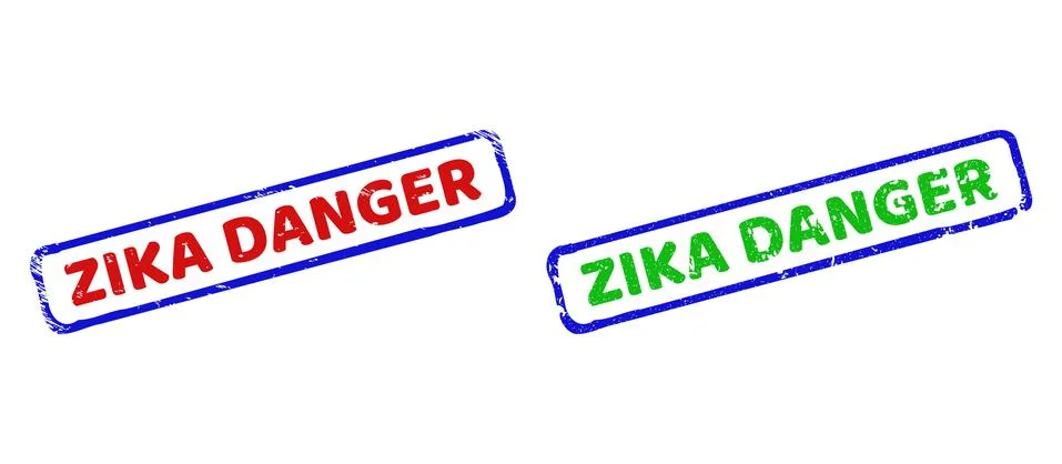 ZIKA DANGER Bicolor Rough Rectangle Stamps with Unclean Textures Stock Illustration