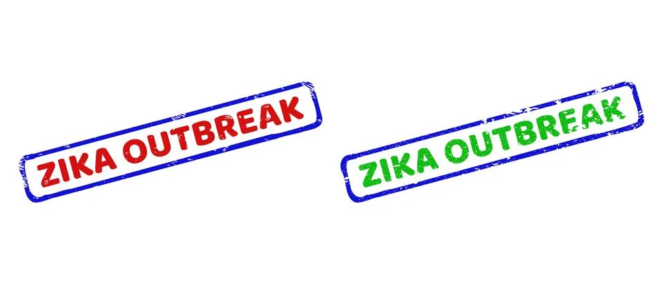 ZIKA OUTBREAK Bicolor Rough Rectangle Seals with Grunge Surfaces Stock Illustration