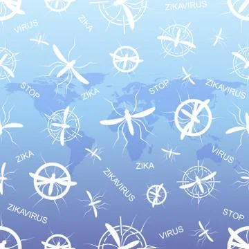 Zika virus pattern wallpapers with World Map. Zika virus mosquito bite 스톡 일러스트