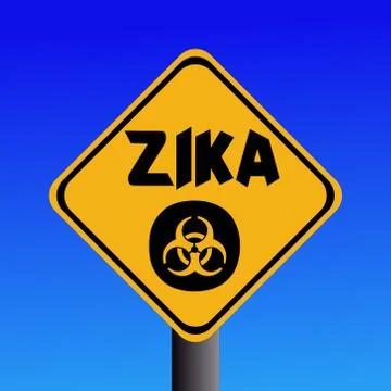 Zika virus warning sign on blue illustration Stock Illustration