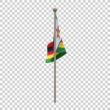 Zimbabwe 3d illustration flag on pole. Wood flagpole 库存插图