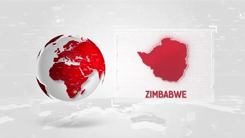 Zimbabwe 4K Tech Map Beside Globe On White Background Stock Footage 338240389