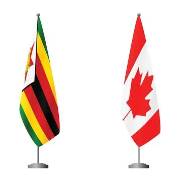 Zimbabwe and Canada flags on flagpoles for official ceremonies and meetings Illustrazione stock