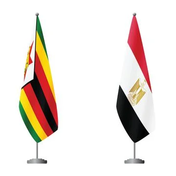 Zimbabwe and Egypt flags on flagpoles for official ceremonies and meetings Illustrazione stock