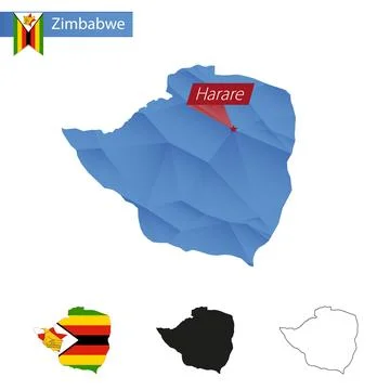 Zimbabwe blue Low Poly map with capital Harare. Stock-Illustration