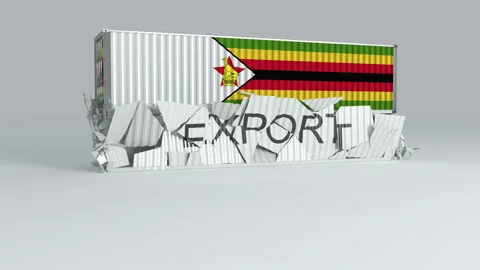 Zimbabwe container with the flag falls on top of a container labeled EXPORT Stock Footage 124635519