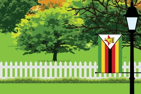 Zimbabwe Day Trees Lamp Vector Illustration Stock Illustration
