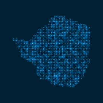 Zimbabwe dotted glowing map. Shape of the country with blue bright bulbs. V.. Stock Illustration